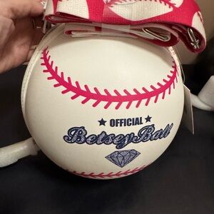 Betsey Johnson Kitsch Hit Me Up White Large Baseball Crossbody Bag NWT